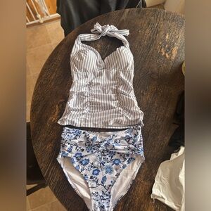 Striped and Floral Swimsuit Set